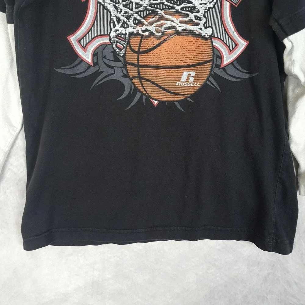 Vntg Y2K Russell Athletic Shirt Boys 14 Black Basketball Sleeve Hit Streetwear - Picture 5 of 16